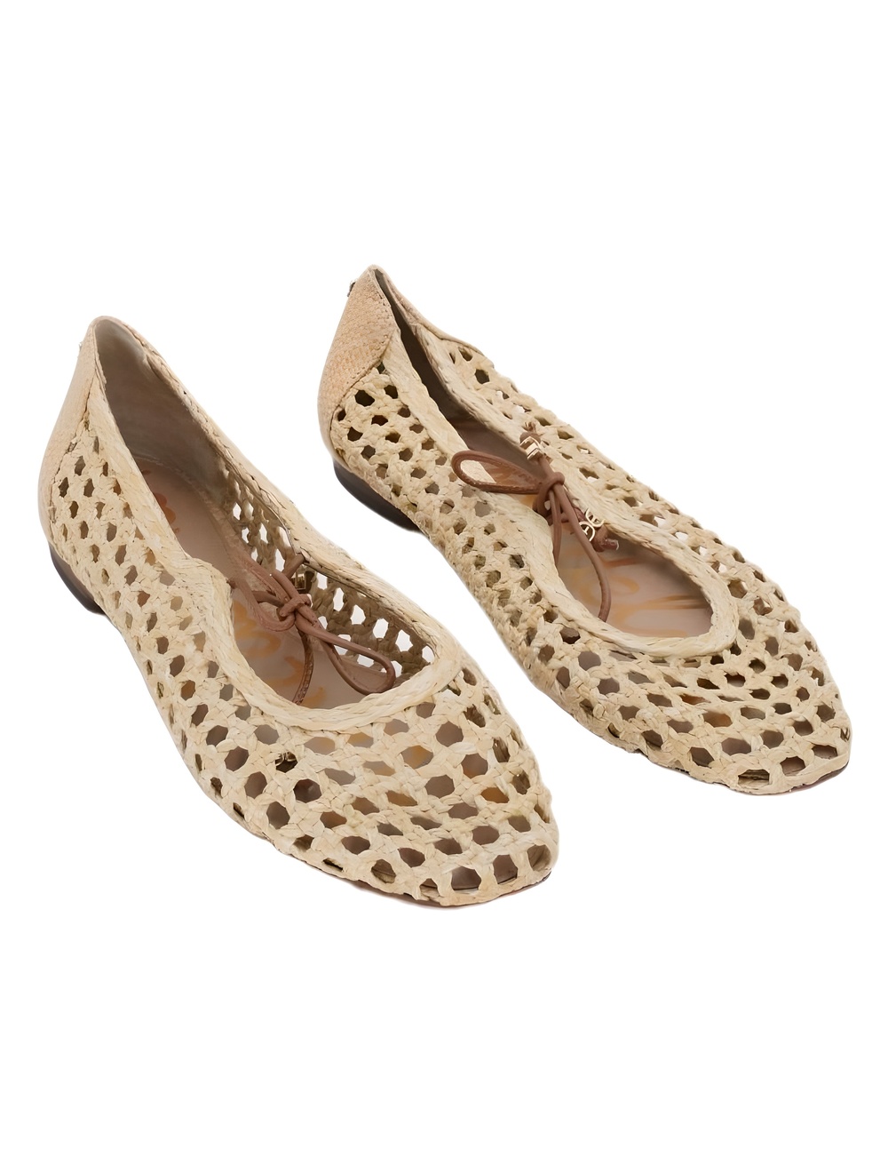 Sam Edelman Marcie Woven Raffia Ballet Flats Natural Bow Square Toe Size 7.5M